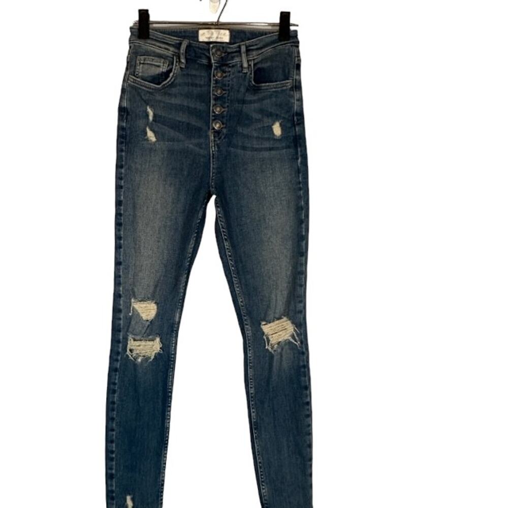 We The Free Blue Ripped Distressed Skinny Jeans Ankle Length Denim Women Size 27